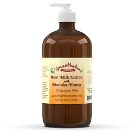 Grace Harbor Goat Milk Lotion with Manuka Honey – Goat Milk, Vitamin E – Fragrance Free – Daily Whole Body Moisturizer – Sensitive Skin Comfort – (32 Ounce, Unscented)