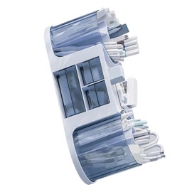 Portalápices Giratorio Doble, Organizador de Escritorio Transparente, Plástico Azul                                                                   