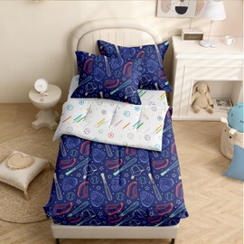 Yadangxiawa Kids Comforter Set,Zipper Bedding Twin for Boys,Baseballs Printed Comforter Set with Balls Fitted Sheets and Pillowcases for All Season(Baseballs-A)