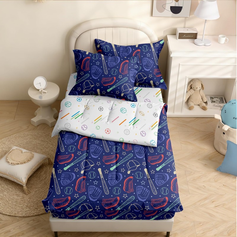 Yadangxiawa Kids Comforter Set,Zipper Bedding Twin for Boys,Baseballs Printed Comforter