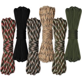 Votoko Pack of 6 33 ft/10 m Paracord 4 mm, Paracord Cords, 7 Core Strands Nylon Rope, Reepcord Holds up to 250 kg / 550 LB, Ideal for Outdoor Survival Camping Crafts Bracelet Dog Lead