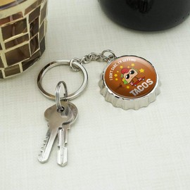 I Don't Care I'm Getting Tacos Skateboard Funny Humor Keychain Chrome Plated Metal Pop Cap Bottle Opener