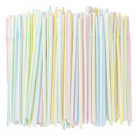 [200 Pack] 8.5" High Flexible Plastic Straws,Bendable Disposable Drinking Straws -Striped Assorted Colors for Home Use Milk Juice Drinks