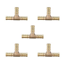 sourcing map 8mm or 5/16" OD Brass Barb Splicer Fitting,T-Shaped 3 Ways, Barb Hose Fitting Air Gas Water Fuel,Barbed Tee Connector,5pcs