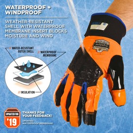Waterproof Work Gloves, High Visibility, Thermal Insulated, Touchscreen, Enhanced Grip, Ergodyne ProFlex 818WP,Orange