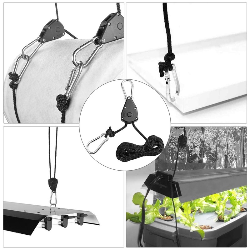 2 pieces rope ratchet with hooks for growing lamps, 1/8