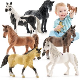 zoopal 6PCS 6" Large Horse Toys for Kids, Realistic Animal Figurines Toys for Toddlers, Horse Party Favor Birthday Decorations Gift for Toddlers 3-5 5-7 6-12