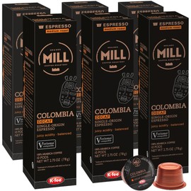 Mill Coffee Colombia Decaf Espresso K-fee® & Verismo* Compatible | 60 Count (6 boxes X 10 Pods) | Medium Roast Single Serve Espresso Pods