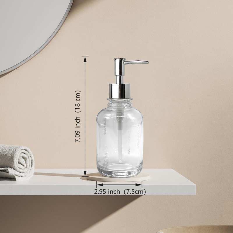UHEY HOME Glass Soap Dispenser Bathroom Kitchen11.8oz Refillable Liquid Soap
