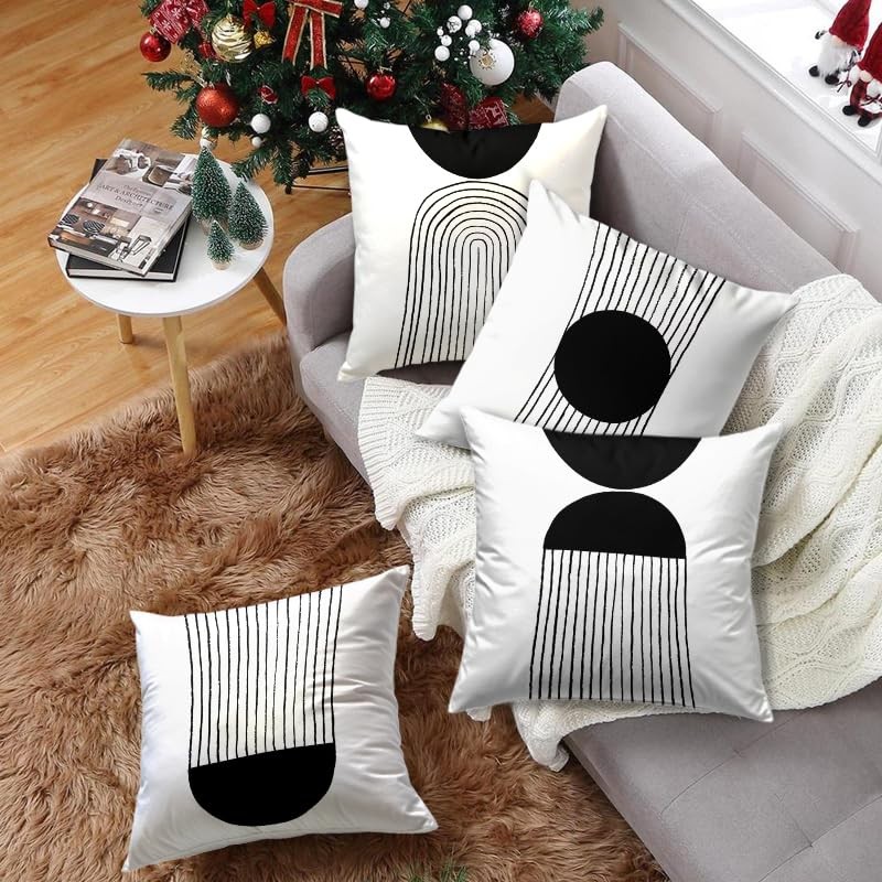 Sagielio Black and White Throw Pillow Covers 18x18 Inches Set