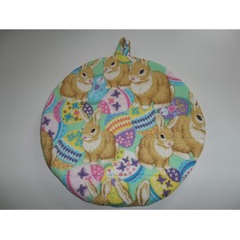 Pot Holders Heat Resistant Easter Bunnies Colorful Easter Eggs Potholders Handmade Double Insulated Quilted Hot Pads Trivets 9 inches Round
