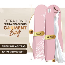 Your Bags Women’s Dress and Gown Garment Bag -72”x24” and 10” Tapered Gusset Prom Bags (Pink & White Dress Print)