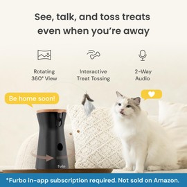 Furbo 360° Cat Camera - Unlock Camera & Smart Features w/Paid Plan: Home Security & Pet Safety Alerts, Rotating Treat Dispenser w/Speaker, Smart Cam w/Phone App (Subscription Required, 3mo Minimum)