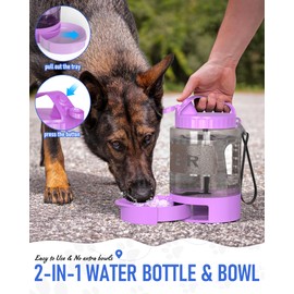 77oz Dog Travel Water Bottle, Large Portable Dog Water Bowl Dispenser, Leakproof Pet Drinking Bottle Dispenser for Hiking Camping Walking Travelling Beach Car Trips, No Spill, BPA Free,Purple