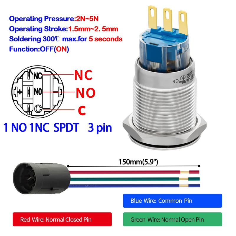 ZJWZJH 19mm 3/4" Key Switch Rotary Switch On/Off Metal Key