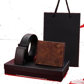 Lukovee Cartera Hombre, Cinturón Hombre de Piel, 4 en 1 Set de Regalo del Hombres, Relojes Cuarzo Y Anteojos para Hombres, Cinturones Ajustable 115/125 CM con Hebilla, Regalos para Día del Padres