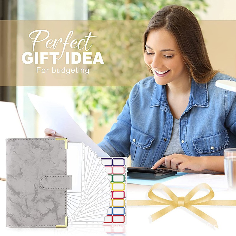 A6 Binder Budget Book Portable Marble Grain Notebook PU Leather