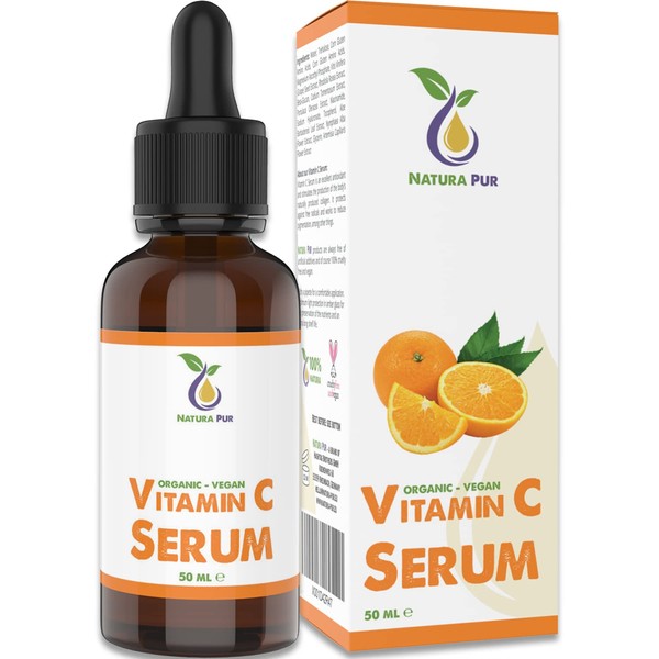 Organic Vitamin C Serum with Hyaluronic Acid 50 ml, Vegan - Anti-Ageing Gel with Nourishing Grape Seed Oil and Aloe Vera Against Wrinkles for Face and Cleavage - Organic Natural Cosmetics