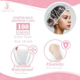 Disposable Shower Caps 100pcs, 18.1 Inch Plastic Shower Cap for Women Waterproof Bath & Bathing Accessories, Home & Travel Essentials
