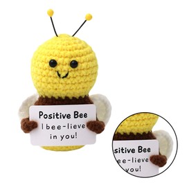 Emotional Support Bee Doll Cute Knitted Wool Doll Novelty Little Bee Crochet Doll Positive Card Crochet Doll for Kids Adults Colleague Teacher Friend Birthday Holiday Encouragement Decorations (B)