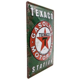 Retro petrol stations metal sign with embossing, suitable for Texaco Gasoline and Motor Oil Station, workshop sign, 30 x 20 cm