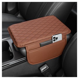 Upgraded Car Center Console Cover,Microfiber Leather Car Armrest Cover Cushion with 2 Storage Bags,Universal Car Armrest Storage Box Car Accessories for Most Vehicles (Brown)