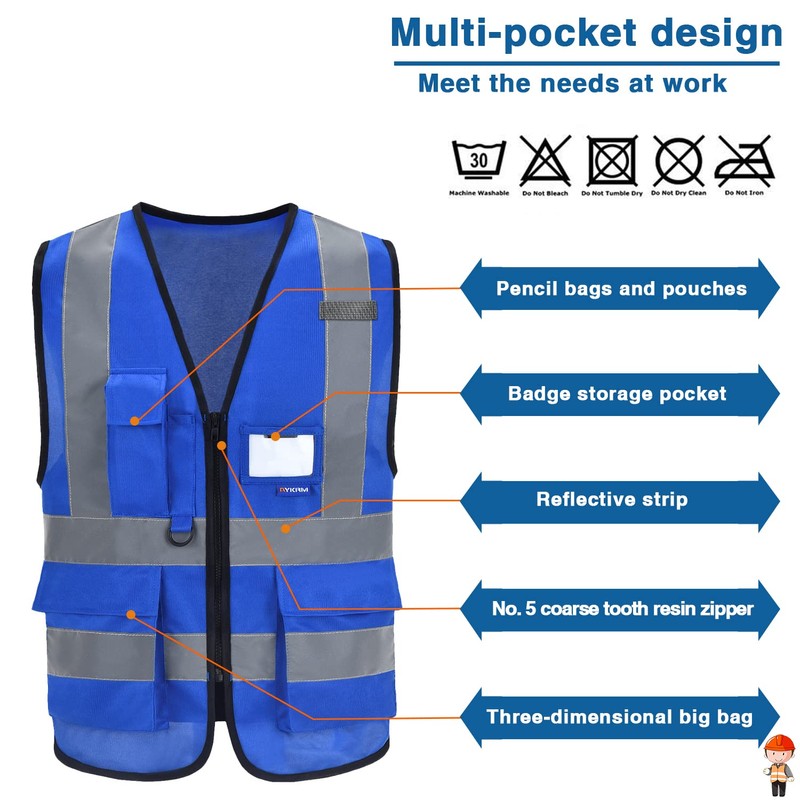 Reflective Security Safety Vests Heavy Duty with 7 Pockets and