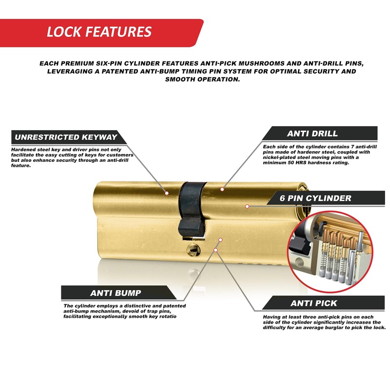 SIZAH Brass Euro Cylinder Lock 35/50 (85mm), Door Barrel Lock