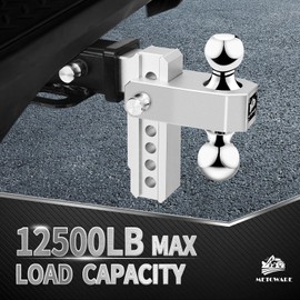 METOWARE Adjustable Trailer Hitch - Aluminum Tow Hitch Fits 2-Inch Receiver - Heavy Duty Drop Hitch with 6-Inch Drop/Rise for Truck (12,500 LBS GTW), Double Anti-Theft Stainless Steel Pin Locks
