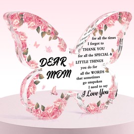 Mothers Day Gifts for Mom Gifts Acrylic Plaque Pink Butterfly Shaped Decor for Mom Birthday Christmas Retirement Easter Thanksgiving Day Gift Idea from Daughter Son for Stepmom Step Mother in Law Moms