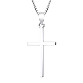 YL Women's Cross Necklace Sterling Silver Criss Polished Pendant 18k White Gold Plated Jewelry