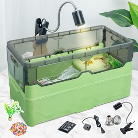 Wedoelsim Turtle Tank kit with Filter+Water Pump+Heat lamp, Wheels, Easy to Move, Imitate The Natural Flows, Suitable for Small Turtle Horned Frog Hermit (M, Green)