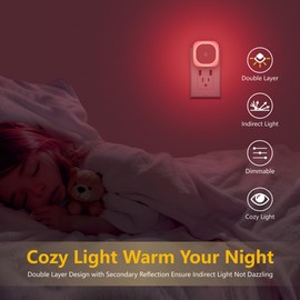YUNLEX 2 Pack Plug in Night Light with Motion Sensor & Dusk to Dawn Sensor, 3 Sensor Modes, Red Night Lights Plug into Wall, Dimmable Nightlight for Bedroom, Bathroom, Indoor, for Adults, Kids