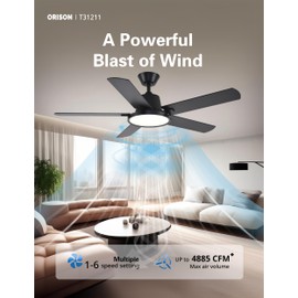 Orison Ceiling Fans with Lights, 52 inch Low Profile Ceiling Fan with RGB Backlight, Flush Mount Ceiling Fan with Remote and App Control,White Bedroom Fan, 6 Speeds, 5 Reversible Blades (Black)