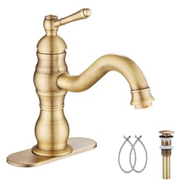Antique Brass Bathroom Faucet GGStudy 360° Swivel Bathroom Vanity Faucet Single Handle One Hole Bathroom Sink Faucet Basin Matching Pop Up Drain with Overflow