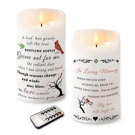 Electronic Flameless Candle - Realistic Wax Memorial Candle with Remote Control, Timer, and Condolence Card, Bereavement Sympathy Gifts for Loss of Mother Loss of Father in Memory of Loved One 2 Pack