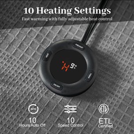 Electric Blanket Queen Size 84''X90'' - Heated Blanket with Dual Control Fast Heating 10 Heating Levels & 10 Hours Auto Off,ETL Certified Machine Washable (Grey)