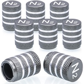 MEAJOO 8PCS N2 Tire Valve Stem Caps, Premium Alloy Stem Covers with O Rubber Ring Dust-Proof Car Accessories, Universal for Cars, SUVs, Bikes, Trucks and Motorcycles (Gray)