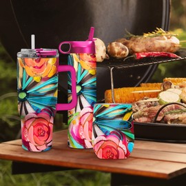 RainCaper 18/8 Stainless Steel Insulated Stemless Wine Tumbler | 12oz, BPA-Free, Double Wall for Hot & Cold | Travel-Friendly, Cup Holder Ready (EttaVee Flowers On Glass)