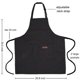 XIEJINJIA 2 Pack Adjustable Apron with Pockets Chef Kitchen Restaurant Cooking Baking Gardening for Women Men Black Pinstripe