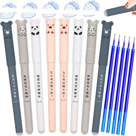 Artbiu 8 Blue Erasable Pens, 0.35mm Rub Out Pens With Eraser, Erasable Gel Ink Pen With Rubbers on End for Writing