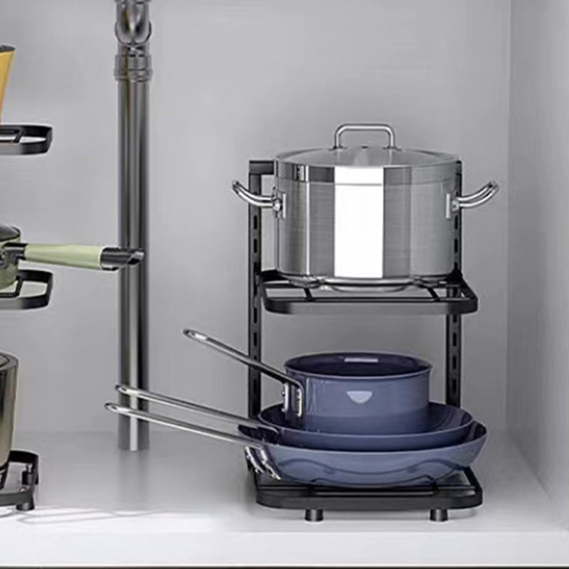 Kitchen Storage Shelf Carbon Steel Multilayer Black Pot and Pan