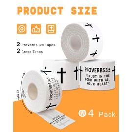 Yigney 4 Pack Christian Athletic Tapes Religious Sport Tape Bible Verse Wrist Tape Cross White Tapes for Sports Gymnastics Tennis 1.5IN X 23FT