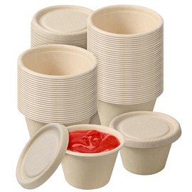 NIOIPXA Paper Cups,100 Pcs 4 Oz Condiment Cups with Lids,Souffle Cups,Portion Cups with Lids for Snack Dressing Food Storage (100)