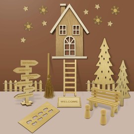 HEIMCORE Gnome Door Accessories Christmas Set, Christmas Gnome Door Set, Christmas Decoration Elf Door, Wooden Gnome Door with Miniature Ladder, Boots, Wreath, Fairy Door Set for Children, Gifts -