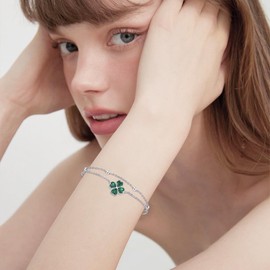 Midir&Etain Vierblättriges Kleeblatt Armband 925 Sterling Silber Grüne St Patricks Day Armband Viel Glück Kleeblatt Schmuck Geschenke für Männer Frauen