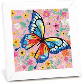 Butterfly Diamond Painting Children with Frame Diamond Painting Pictures Butterflies Animals Diamond Painting Children from 4 6 8 10 Years Arts Craft for Home Wall Decor (17.5 x 17.5 cm)