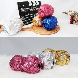 4 Pack Metallic T-Shirt Yarn Fettuccini Zpagetti Ball, 120 Meter Fabric Cloth Knitting Yarn for Hand DIY Bag Blanket Cushion Crocheting Projects (Metallic Brown)
