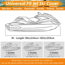 Tokept Trailerable Jet Ski Cover, 300D Heavy Duty Waterproof PWC Cover with Reflective Strip Vents, Fits Seadoo, Yamaha, GTX, Kawasaki, Honda, Polaris 1 Seater 96" to 102" L（Black&Orange）
