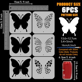 FINGERINSPIRE Pack of 6 Multilayer Butterfly Painting Stencils with Brush 15 x 15 cm Butterflies Drawing Template Animal Motif DIY Decoration Stencil for Painting on Wood, Walls, Fabrics and Furniture